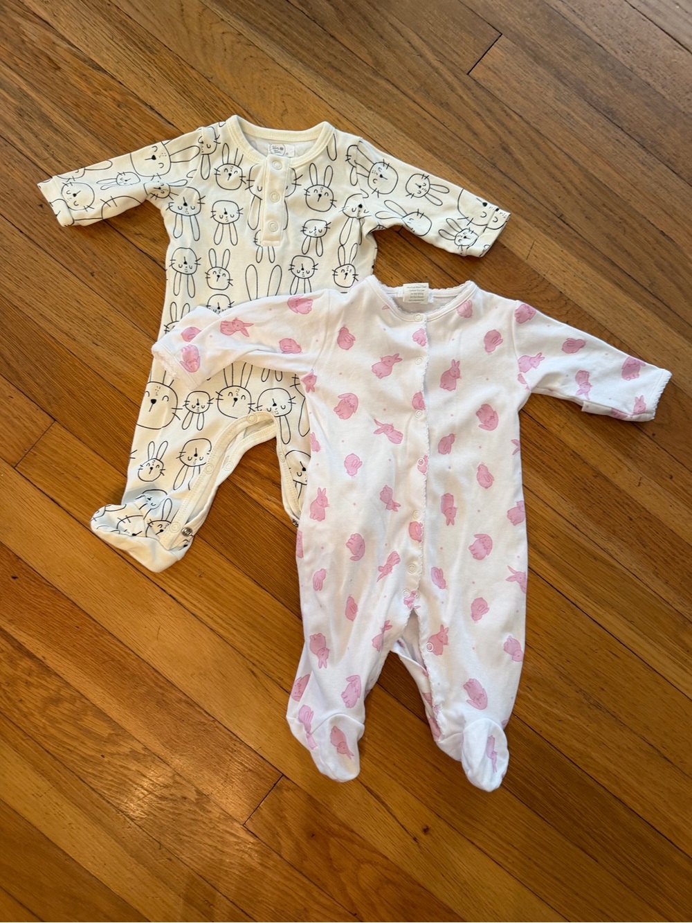 Bunny Newborn Bundle Footed Sleepers - Pink & Cream Bunny Prints